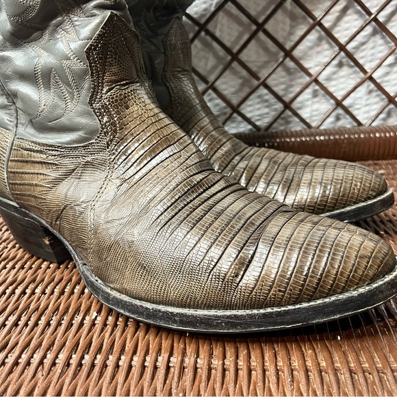 Nocona Dark Green Lizard Skin Gray Leather Cowboy Boots Size 9.5 D Style 32170 - Picture 2 of 11